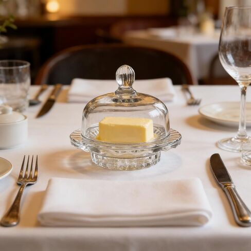 Glass Butter Dish with Lid for Countertop & Refrigerator -Optic Dome Design, Crystal Butter Dish with Lid, Lead Free& DishWasher Safe. in Saudi Arabia