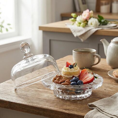 Glass Butter Dish with Lid for Countertop & Refrigerator -Optic Dome Design, Crystal Butter Dish with Lid, Lead Free& DishWasher Safe. in Saudi Arabia