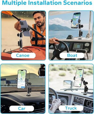 GDZN Kayak Phone Holder Mount, [All Metal Material] Heavy Duty Drill Base Phone Mount for Boat/Canoe, 360° Adjustable Arm - Universal Phone Clip for iPhone 17/16/15, Galaxy S/A/Z Flip, 4-7" Phones in Saudi Arabia