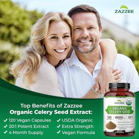 Zazzee، مستخلص بذور الكرفس العضوي بنسبة 20:1 من وزارة الزراعة الأمريكية، 120 كبسولة نباتية، كمية تكفي لمدة 4 أشهر، جرافولينات الأبيوم، مضادات الأكسدة والدعم الخلوي، مكمل عشبي عضوي، طبيعي بالكامل، غير معدل وراثيًا، صنع في الولايات المتحدة الأمريكية in Saudi Arabia