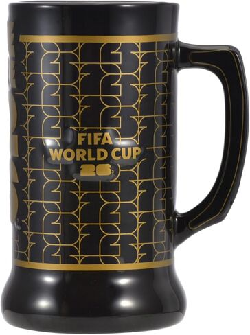 كوب كأس العالم الرسمي لكرة القدم 2026 Beer Stein سعة 22 أونصة منقوش باللونين الأسود والذهبي مع شعار الكأس القابل للتجميع مع مقبض تذكاري للبار المنزلي وكهف الرجل ويوم اللعبة in Kuwait