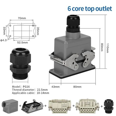 HDC HE 24 Inserts Core 16A 500V Screw Terminal Contact Top/Side Entry Cable Industrial Heavy Duty 1Pcs(Top Entry) in Saudi Arabia