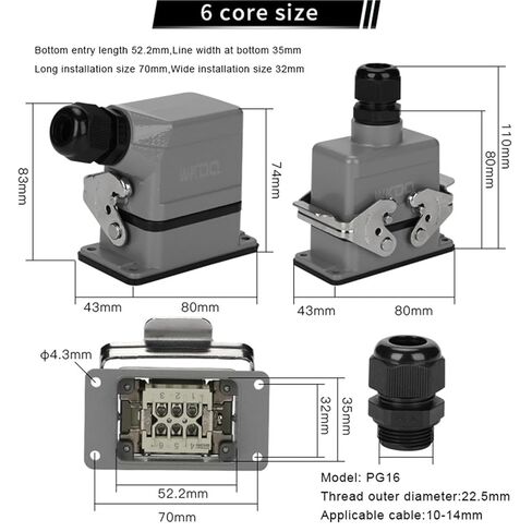 HDC HE 24 Inserts Core 16A 500V Screw Terminal Contact Top/Side Entry Cable Industrial Heavy Duty 1Pcs(Top Entry) in Saudi Arabia