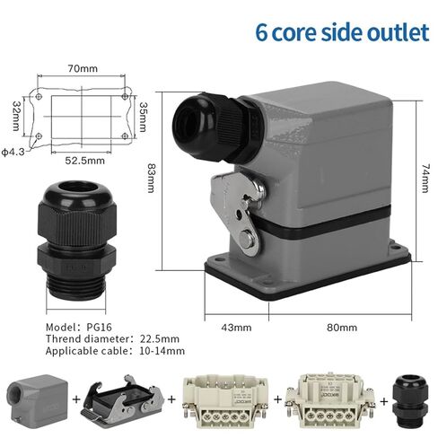 HDC HE 24 Inserts Core 16A 500V Screw Terminal Contact Top/Side Entry Cable Industrial Heavy Duty 1Pcs(Top Entry) in Saudi Arabia