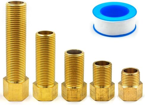 5 عبوات من مجموعة محولات تمديد نحاسية مقاس 1/2 بوصة، تجهيزات أنابيب حلمة ذكر × أنثى مقاس 1/2 بوصة، محول محول جلبة سداسية، الطول 30/40/50/70/100 مم مع شريط إغلاق in Kuwait