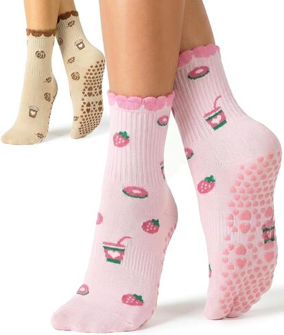 جوارب بيلاتيس مضادة للانزلاق للنساء، جوارب يوجا جريبي للبار، الباليه، ومصلح البيلاتس، جوارب تمارين مضادة للانزلاق in Kuwait