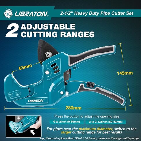 قاطع أنابيب PVC من Libraton، حتى 2-1/2 بوصة، أداة قطع أنابيب السقاطة لPEX، PVC، خراطيم PPR البلاستيكية، قاطع الأنابيب للخدمة الشاقة مع شفرة بديلة لأداة إزالة الأزيز، نطاقان قطع قابلان للتعديل in Kuwait
