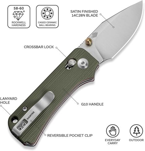 سكين جيب صغير من CIVIVI لـ EDC، Baby Banter 2 - سكين قابل للطي بقفل العارضة TG مع مقبض G10 ثنائي اللون مقاس 2.34 بوصة 14C28N، فتاحة إبهام من التيتانيوم C24074-1 in Kuwait
