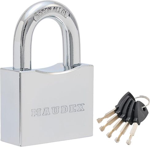 Maudex® RPB50 Heavy Duty Padlock with 5 Keys - 10mm Cut Resistant Hardened Shackle - Weatherproof Chrome Body | Small Keyed Lock for Gym & School Lockers, Gates in Saudi Arabia