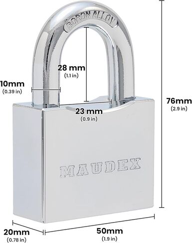 Maudex® RPB50 Heavy Duty Padlock with 5 Keys - 10mm Cut Resistant Hardened Shackle - Weatherproof Chrome Body | Small Keyed Lock for Gym & School Lockers, Gates in Saudi Arabia