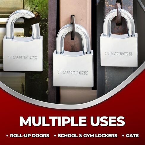 Maudex® RPB50 Heavy Duty Padlock with 5 Keys - 10mm Cut Resistant Hardened Shackle - Weatherproof Chrome Body | Small Keyed Lock for Gym & School Lockers, Gates in Saudi Arabia