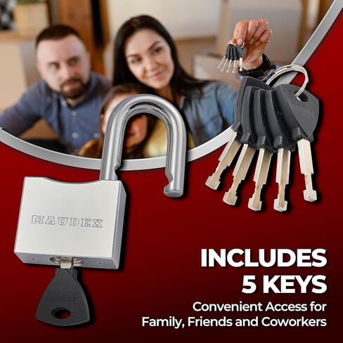 Maudex® RPB50 Heavy Duty Padlock with 5 Keys - 10mm Cut Resistant Hardened Shackle - Weatherproof Chrome Body | Small Keyed Lock for Gym & School Lockers, Gates in Saudi Arabia