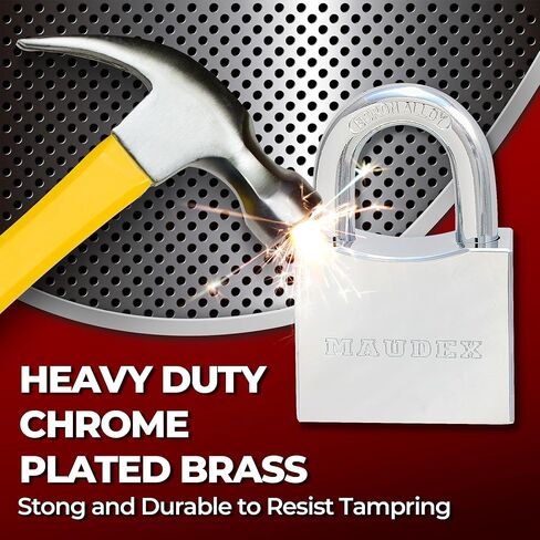 Maudex® RPB50 Heavy Duty Padlock with 5 Keys - 10mm Cut Resistant Hardened Shackle - Weatherproof Chrome Body | Small Keyed Lock for Gym & School Lockers, Gates in Saudi Arabia