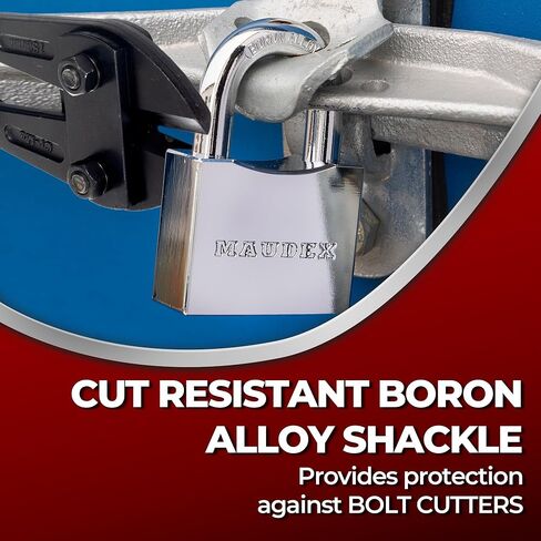Maudex® RPB50 Heavy Duty Padlock with 5 Keys - 10mm Cut Resistant Hardened Shackle - Weatherproof Chrome Body | Small Keyed Lock for Gym & School Lockers, Gates in Saudi Arabia