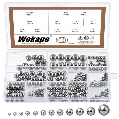 300Pcs 304 Stainless Steel Bearing Balls Assortment Kit, 3/32" 1/8" 5/32" 3/16" 7/32" 1/4" 9/32" 5/16" 11/32" 3/8" 13/32" 1/2" SAE Steel Ball, 12 Sizes Precision Bicycle Bearing Balls Set in Saudi Arabia