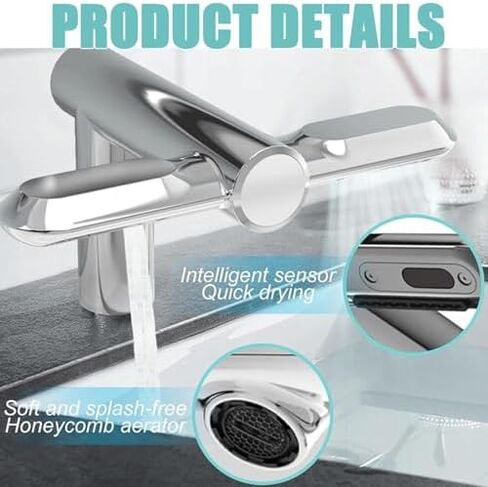 High-Speed Automatic Hand Dryer & Faucet Combo for Commercial/Home Bathrooms - Touchless Infrared Sensor, Dries Hands in 6 Seconds, Low Noise 60 dB, Easy Installation, Hot & Cold Air in Saudi Arabia