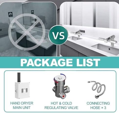 High-Speed Automatic Hand Dryer & Faucet Combo for Commercial/Home Bathrooms - Touchless Infrared Sensor, Dries Hands in 6 Seconds, Low Noise 60 dB, Easy Installation, Hot & Cold Air in Saudi Arabia