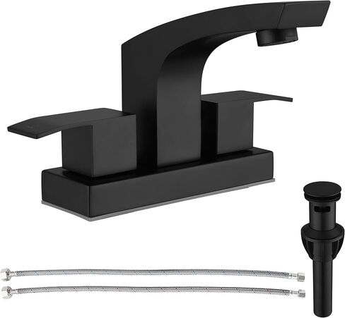 Centerset Bathroom Faucet, Stainless Steel Black Sink Faucet Bathroom with Pop Up Drain and cUPC Supply Hose, 2 Handle 4 inch Center-Set Bathroom Sink Faucet Matte Black 2 Hole in Saudi Arabia