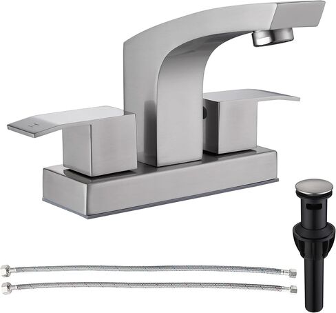 Centerset Bathroom Faucet, Stainless Steel Black Sink Faucet Bathroom with Pop Up Drain and cUPC Supply Hose, 2 Handle 4 inch Center-Set Bathroom Sink Faucet Matte Black 2 Hole in Saudi Arabia