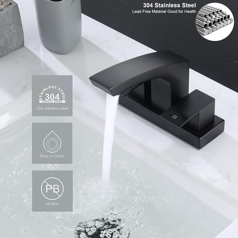 Centerset Bathroom Faucet, Stainless Steel Black Sink Faucet Bathroom with Pop Up Drain and cUPC Supply Hose, 2 Handle 4 inch Center-Set Bathroom Sink Faucet Matte Black 2 Hole in Saudi Arabia