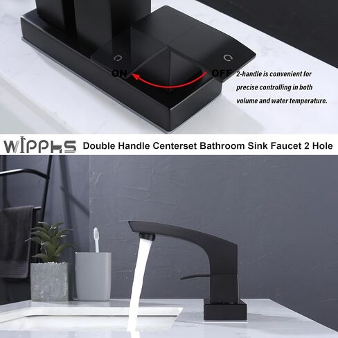 Centerset Bathroom Faucet, Stainless Steel Black Sink Faucet Bathroom with Pop Up Drain and cUPC Supply Hose, 2 Handle 4 inch Center-Set Bathroom Sink Faucet Matte Black 2 Hole in Saudi Arabia