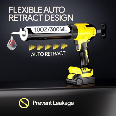 مسدس السد اللاسلكي متوافق مع بطارية DeWalt 20V Max (بدون بطارية) مسدس السد الكهربائي 10 أونصة مع مضاد للتنقيط، سحب تلقائي، ضوء LED، 6 سرعات للملء والختم والإصلاح in Kuwait