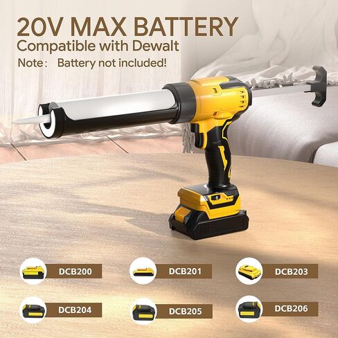 مسدس السد اللاسلكي متوافق مع بطارية DeWalt 20V Max (بدون بطارية) مسدس السد الكهربائي 10 أونصة مع مضاد للتنقيط، سحب تلقائي، ضوء LED، 6 سرعات للملء والختم والإصلاح in Kuwait