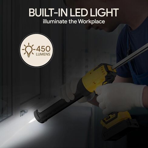 مسدس السد اللاسلكي متوافق مع بطارية DeWalt 20V Max (بدون بطارية) مسدس السد الكهربائي 10 أونصة مع مضاد للتنقيط، سحب تلقائي، ضوء LED، 6 سرعات للملء والختم والإصلاح in Kuwait