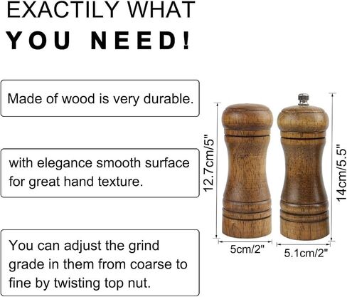 Pepper Grinder and Salt Shaker Set 5.5 Inch Wooden Pepper Mills Shaker with Adjustable Coarseness for Seasoning Meal Prep Cooking Dining in Kuwait
