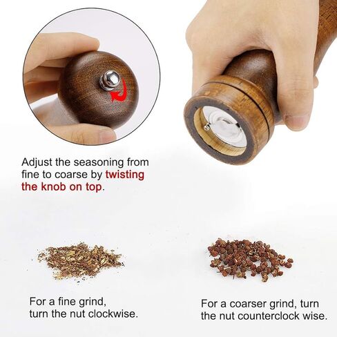 Pepper Grinder and Salt Shaker Set 5.5 Inch Wooden Pepper Mills Shaker with Adjustable Coarseness for Seasoning Meal Prep Cooking Dining in Kuwait
