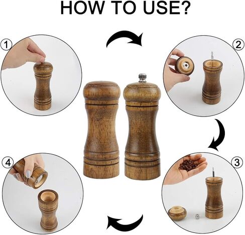 Pepper Grinder and Salt Shaker Set 5.5 Inch Wooden Pepper Mills Shaker with Adjustable Coarseness for Seasoning Meal Prep Cooking Dining in Kuwait