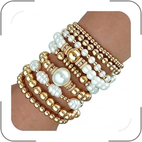 CSIYANJRY99 Gold Beaded Bracelets for Women Pearl Bracelet Stack Stretchable Bracelet Set Christmas Stocking Stuffers Accessories Jewelry in Saudi Arabia