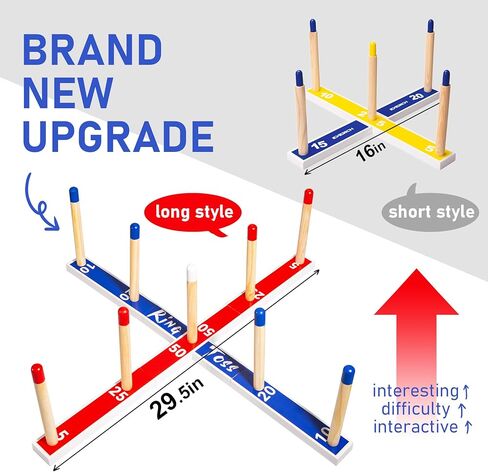 Indoor Outdoor Toys Games Upgraded Large Wooden Ring Toss Game Yard Games for Kids, Lawn Outdoor Games for Family with 10 Plastic Ring and 10 Ropes,1 Carry Bag in Kuwait