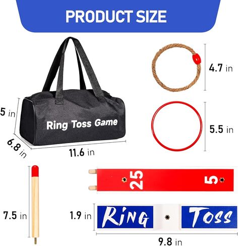 Indoor Outdoor Toys Games Upgraded Large Wooden Ring Toss Game Yard Games for Kids, Lawn Outdoor Games for Family with 10 Plastic Ring and 10 Ropes,1 Carry Bag in Kuwait
