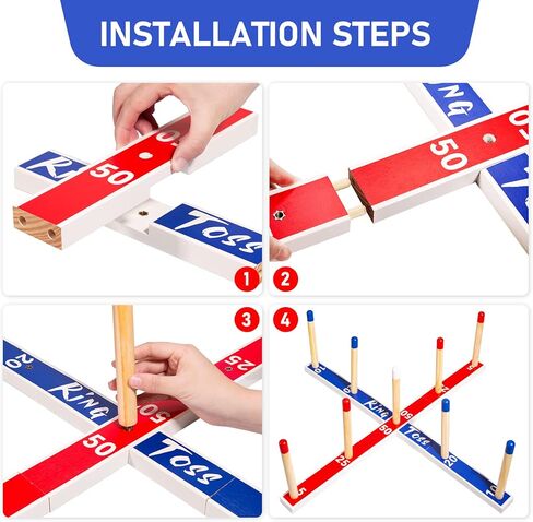 Indoor Outdoor Toys Games Upgraded Large Wooden Ring Toss Game Yard Games for Kids, Lawn Outdoor Games for Family with 10 Plastic Ring and 10 Ropes,1 Carry Bag in Kuwait