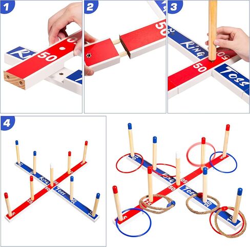 Indoor Outdoor Toys Games Upgraded Large Wooden Ring Toss Game Yard Games for Kids, Lawn Outdoor Games for Family with 10 Plastic Ring and 10 Ropes,1 Carry Bag in Kuwait