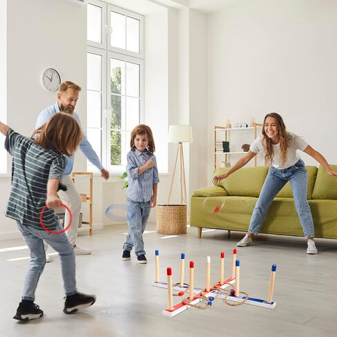 Indoor Outdoor Toys Games Upgraded Large Wooden Ring Toss Game Yard Games for Kids, Lawn Outdoor Games for Family with 10 Plastic Ring and 10 Ropes,1 Carry Bag in Kuwait