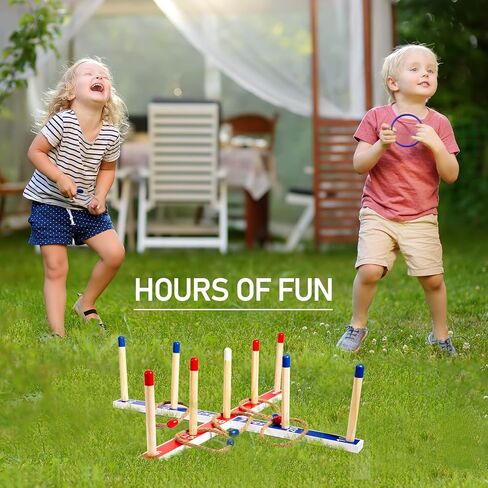Indoor Outdoor Toys Games Upgraded Large Wooden Ring Toss Game Yard Games for Kids, Lawn Outdoor Games for Family with 10 Plastic Ring and 10 Ropes,1 Carry Bag in Kuwait