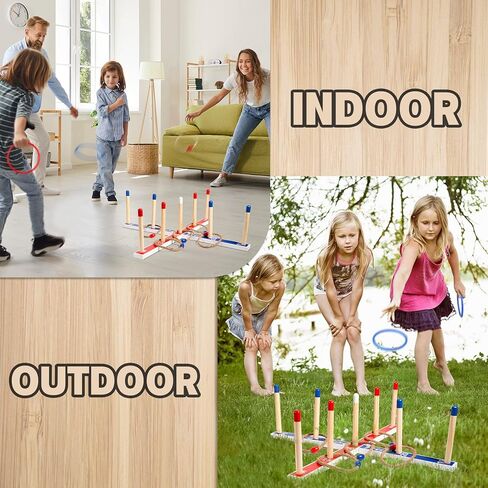 Indoor Outdoor Toys Games Upgraded Large Wooden Ring Toss Game Yard Games for Kids, Lawn Outdoor Games for Family with 10 Plastic Ring and 10 Ropes,1 Carry Bag in Kuwait