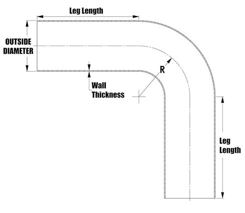 HPS 1-3/8" OD, 90 Degree Bend Aluminum Elbow Tubing, 6" Leg Length on Each Side, 2 1/2" Clr, 6061 T6 Seamless 16 Gauge, Wall Thickness: 0.065", ALE90-91811, 1.38" OD, Aluminum in Kuwait