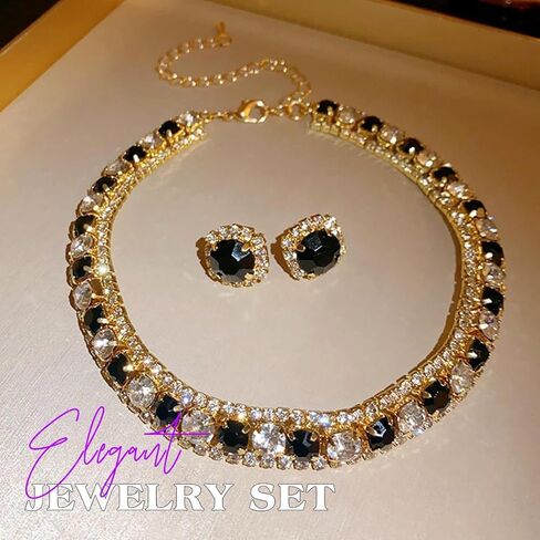 JEAIRTS Rhinestone Choker Jewelry Set Gold Sparkly Crystal Necklace and Earrings Sets for Bridal Wedding Prom in Saudi Arabia