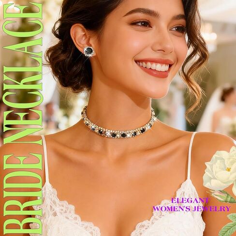 JEAIRTS Rhinestone Choker Jewelry Set Gold Sparkly Crystal Necklace and Earrings Sets for Bridal Wedding Prom in Saudi Arabia