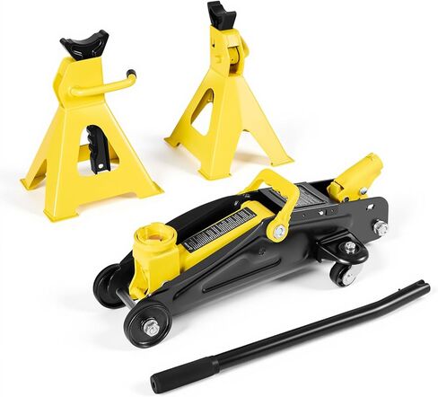 VEVOR Low Profile Floor Jack, 2 Ton (4400 lbs) Capacity, Steel Racing Floor Jack with Stands, Single Piston Quick Lift Pump, Hydraulic Trolley Car Lift for Compact SUVs, Lifting Range 5.1-12.2 Inches in Saudi Arabia