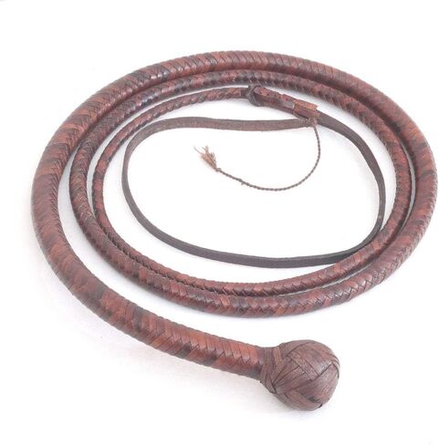 LB'S WHIP مصنوع يدويًا من جلد الكنغر على شكل ثعبان السوط بطول 4 أقدام و12 ضفيرة مع بطن مرن من الجلد بالكامل ومسند بني للفروسية والرياضة الخارجية in Kuwait