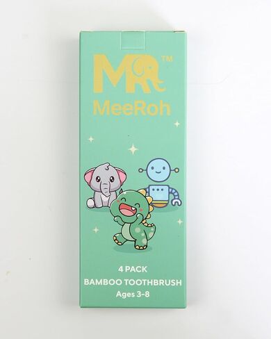 MeeRoh Kids Bamboo فرشاة أسنان 4 عبوات - شعيرات فائقة النعومة للأطفال الصغار والأطفال من سن 3 إلى 8 سنوات - فرشاة أسنان للأطفال بمقبض من الخيزران الصديق للبيئة - متعدد الألوان in Kuwait