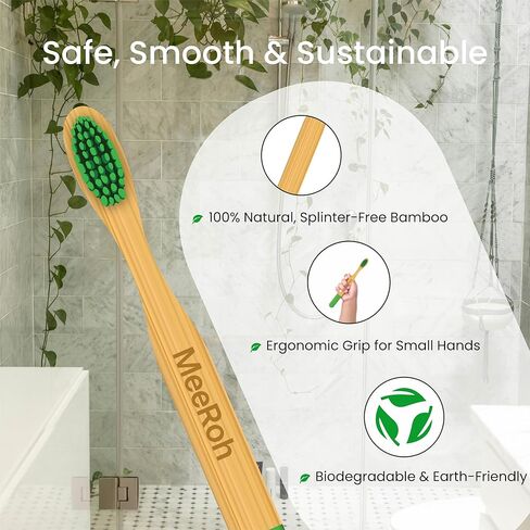 MeeRoh Kids Bamboo فرشاة أسنان 4 عبوات - شعيرات فائقة النعومة للأطفال الصغار والأطفال من سن 3 إلى 8 سنوات - فرشاة أسنان للأطفال بمقبض من الخيزران الصديق للبيئة - متعدد الألوان in Kuwait