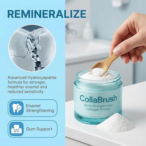مسحوق كولاجوم سمايل لتقوية الكولاجين، أسنان الكولاجين - مسحوق العناية بمعجون الأسنان هيدروكسيباتيت يحمي اللثة، ويحمي العناية باللثة والمينا، خالي من الفلورايد، تركيبة لطيفة (قطعتين * 50 جم) in Kuwait