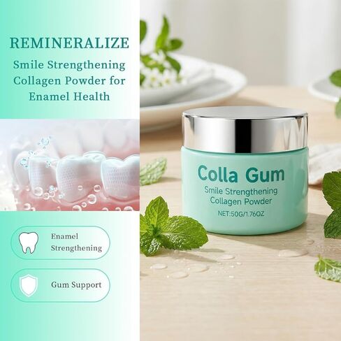 مسحوق كولاجوم سمايل لتقوية الكولاجين، أسنان الكولاجين - مسحوق العناية بمعجون الأسنان هيدروكسيباتيت يحمي اللثة، ويحمي العناية باللثة والمينا، خالي من الفلورايد، تركيبة لطيفة (قطعتين * 50 جم) in Kuwait