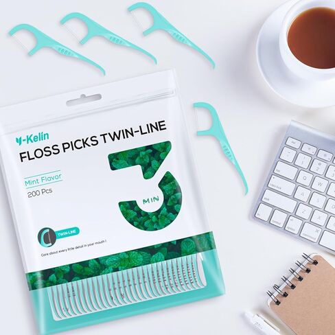 خيط تنظيف الأسنان من توين لاين - خيط خيط مزدوج، تنظيف مزدوج للأسنان، نكهة النعناع، ​​200 قطعة in Kuwait
