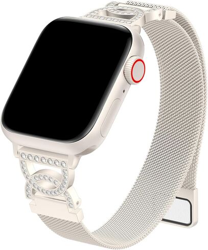 حلقة BRG Thin Mesh Loop متوافقة مع نطاقات Apple Watch للنساء 40mm 41mm 38mm 42mm Series 10 SE 9 8 7 6 5 4 3 2 1 ، حزام معدني مغناطيسي من الفولاذ المقاوم للصدأ مع مشبك مزدوج C على شكل C لـ IWatch in Kuwait